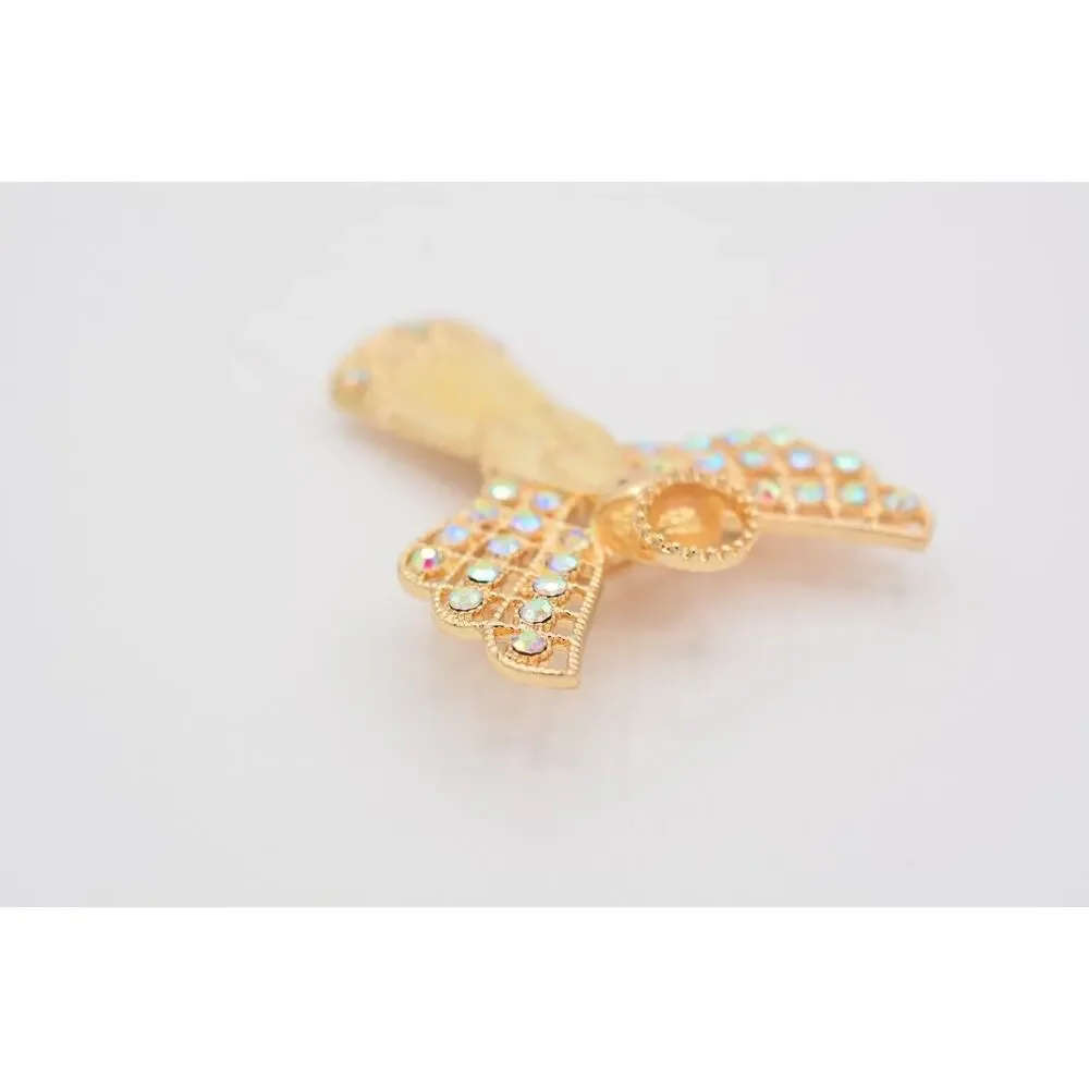 Monet Vintage Crystal Angel Pin Brooch Enamel Gold AB Rhinestone Christmas BinAT